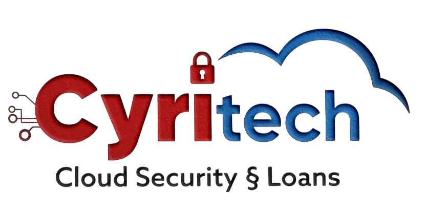 Logo de CYRITECH Cloud Security & Loans montrant un nuage stylisé et un bouclier, avec le nom CYRITECH en lettres majuscules, évoquant la sécurité cloud et l’innovation.